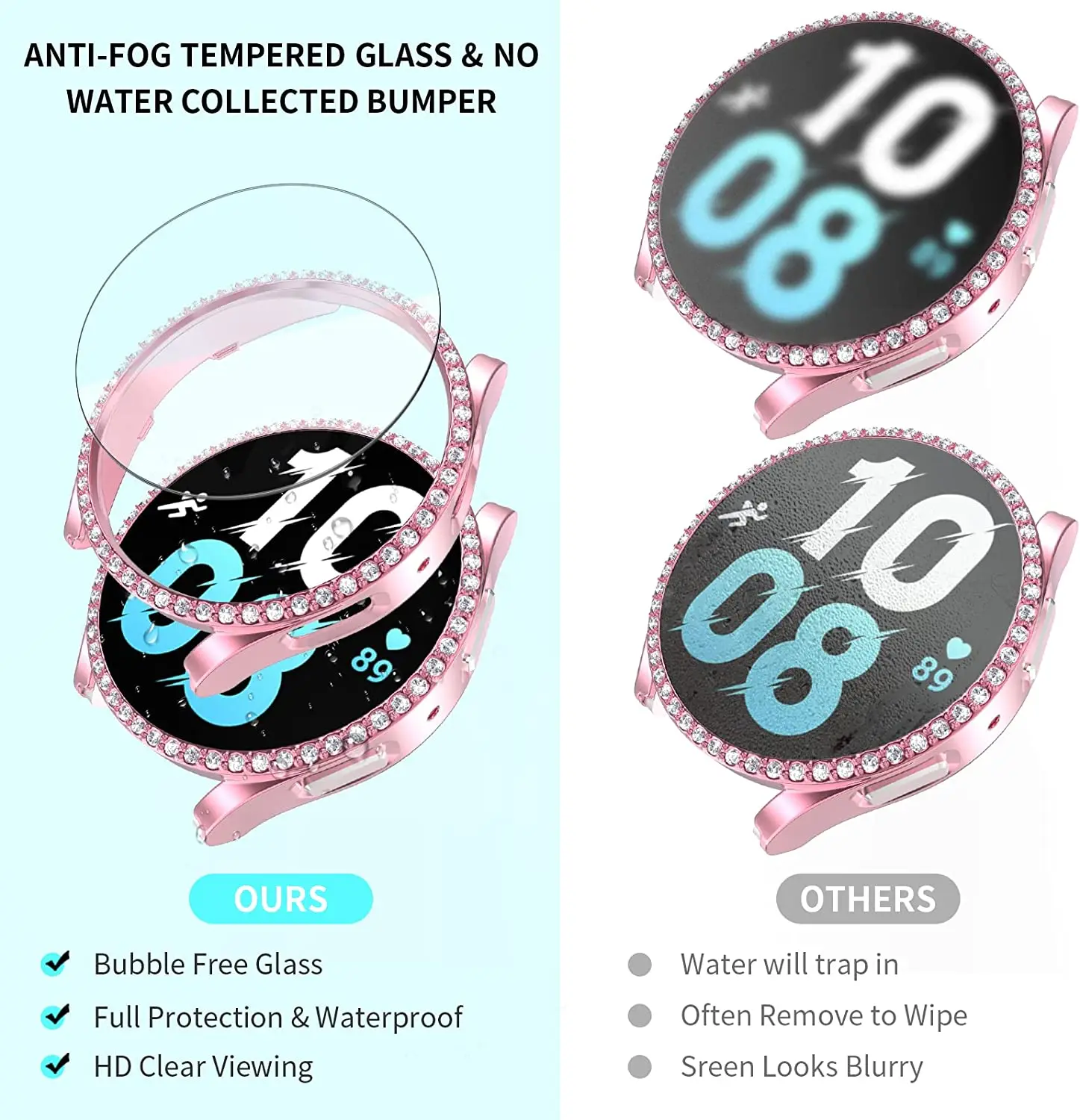 Bling Diamond Case for Galaxy Watch 5 Screen Protector 40mm 44mmTempered Glass Protective Hard PC Cover Bumper Watch 5Pro 45mm