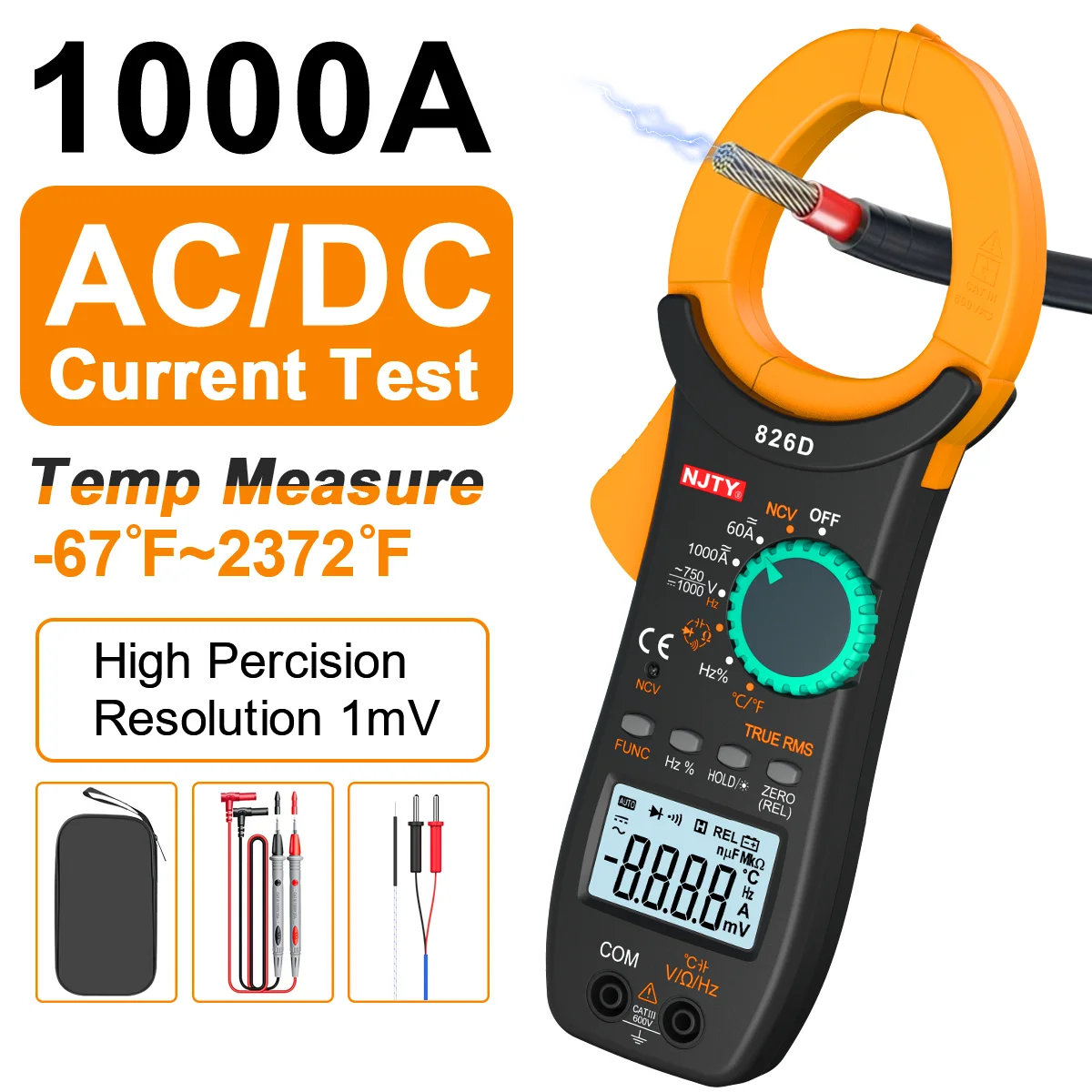 AC/DC Digital Clamp Multimeter Amp Meter 1000A 6000 Counts Voltage Capacitance Resistance Pinza Amperimetrica Temp Duty Cycle Hz