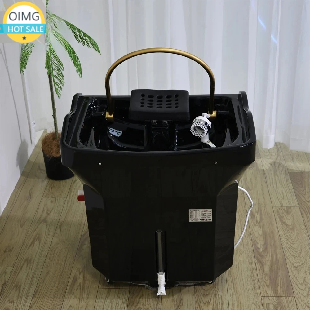 Luxury Water Tank Waterfall Attachment Washing Shampoo Bowl Movable Acrylic Black Shampoo Sink for Beauty Salon