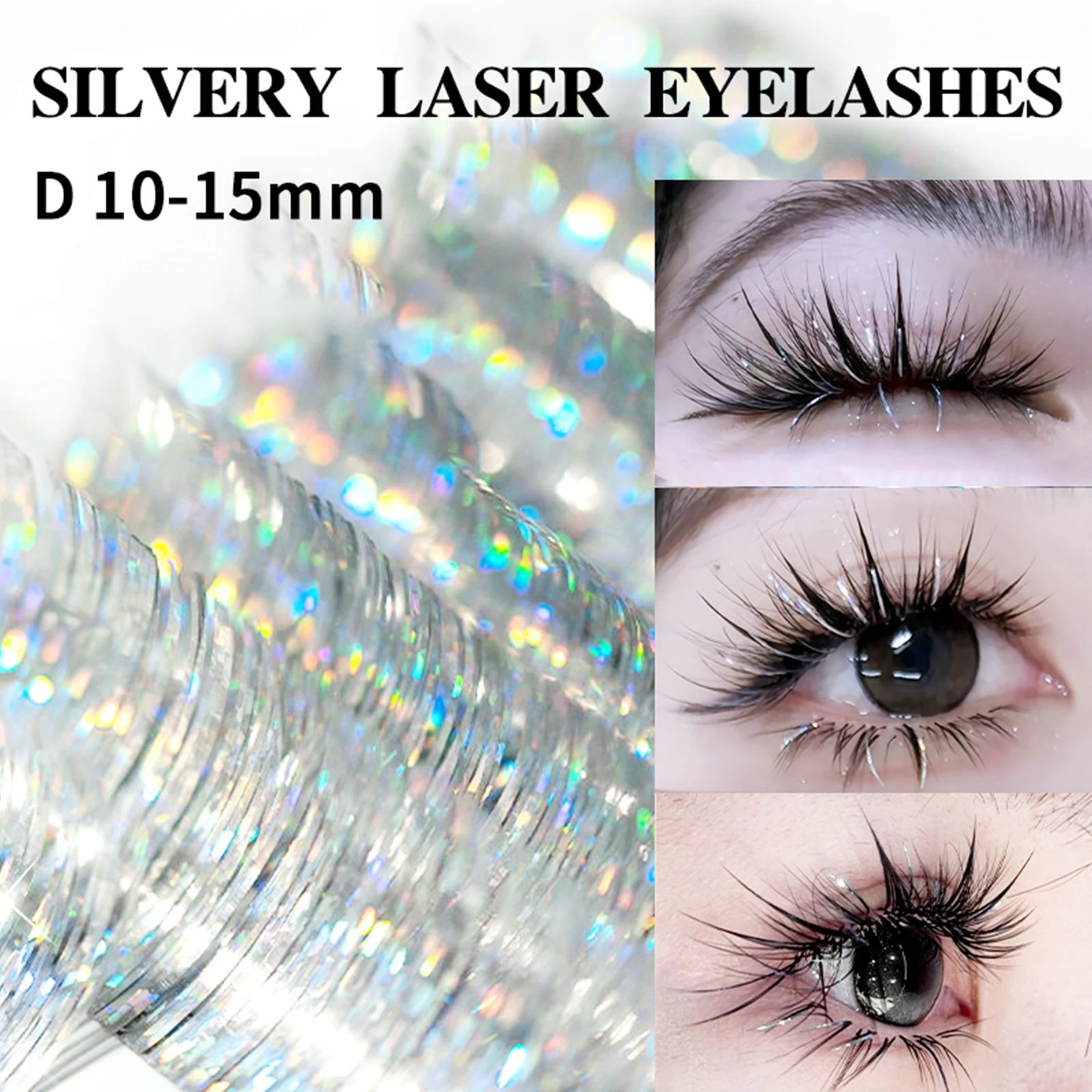 Christmas Silvery Laser Eyelashes Glitter  Eyelash Extensions 10-15mm Party Brightening Lashes Colored Ribbon Eyelash