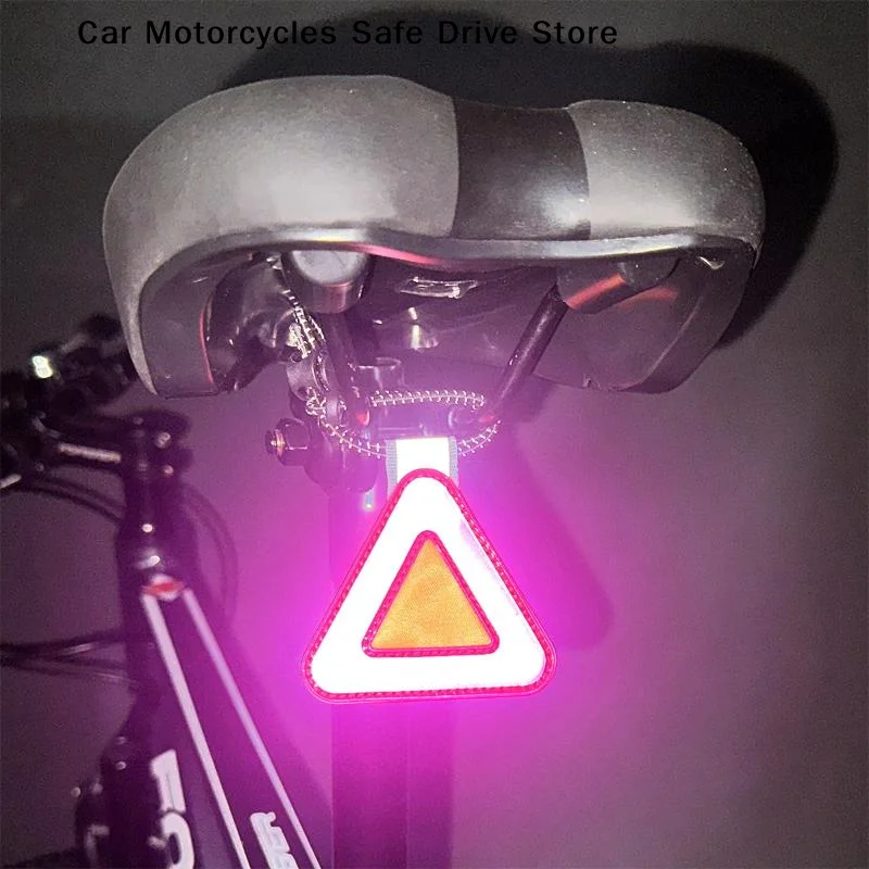 Universal Reflective Signs Triangle Signs Safety Warning For Bicycle Hanging Tag Elastic Cord Bike Night Visible Riding Safety