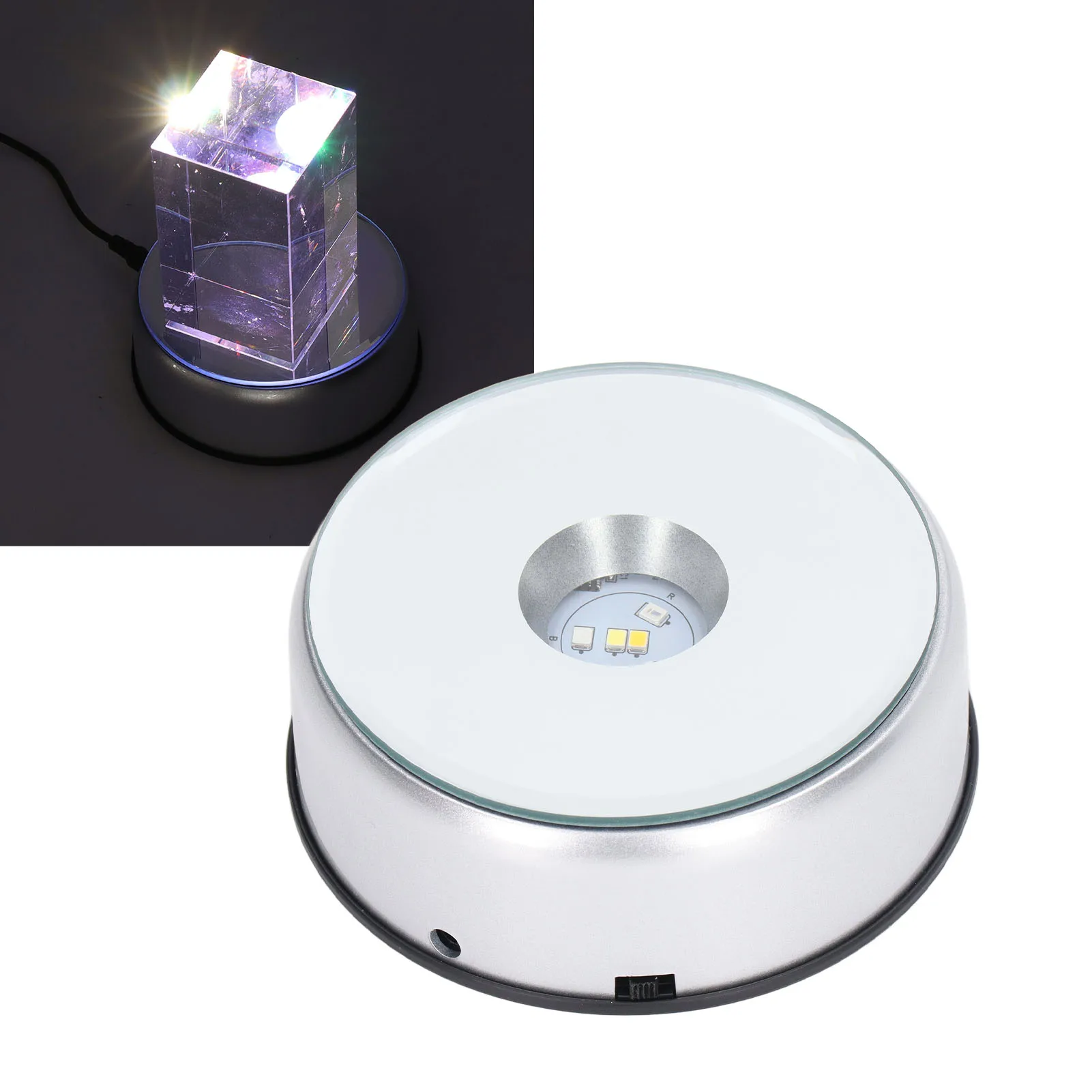 LED Display Base Rotating Display Stand 360° Rotating LED Lights 80 Seconds Per Lap LED Display Base for Cups Crystals