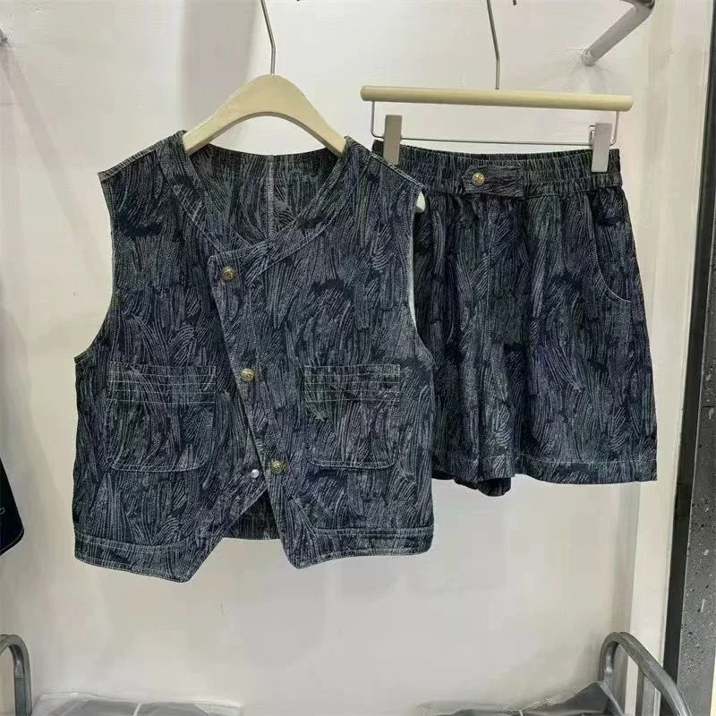 

Two Piece Pants Set Women Hotsweet Denim Vest Crop Top + Short Suits 2024 New Summer Korean Sweet Fashion Y2K Pant Sets