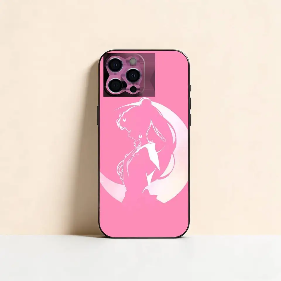 Funda de silicona suave negra para iPhone 17,16,15,14,13,12,11 Plus,Pro Max,XS, diseño S-Sailor M-Moons 5