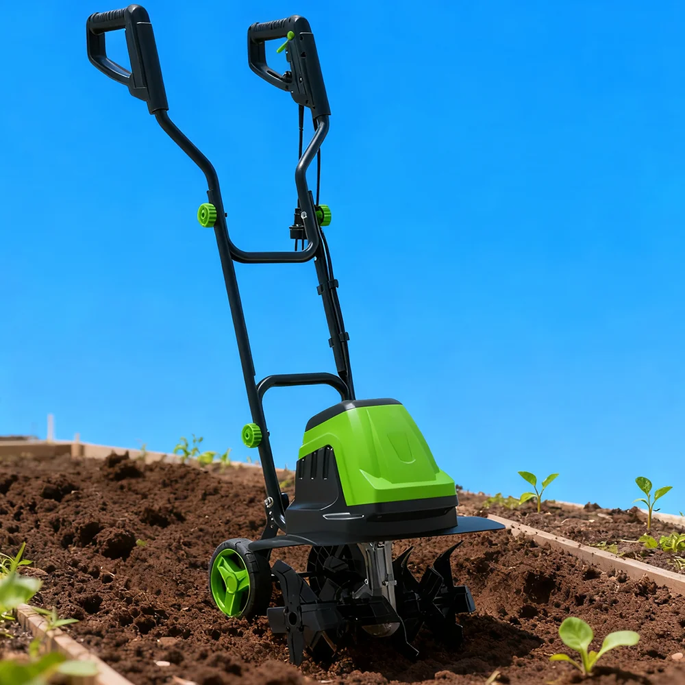 1800W Electric Power Tiller 450mm Wide With Thickened Steel Blade Handheld Soil Cultivator For Yard Soil
