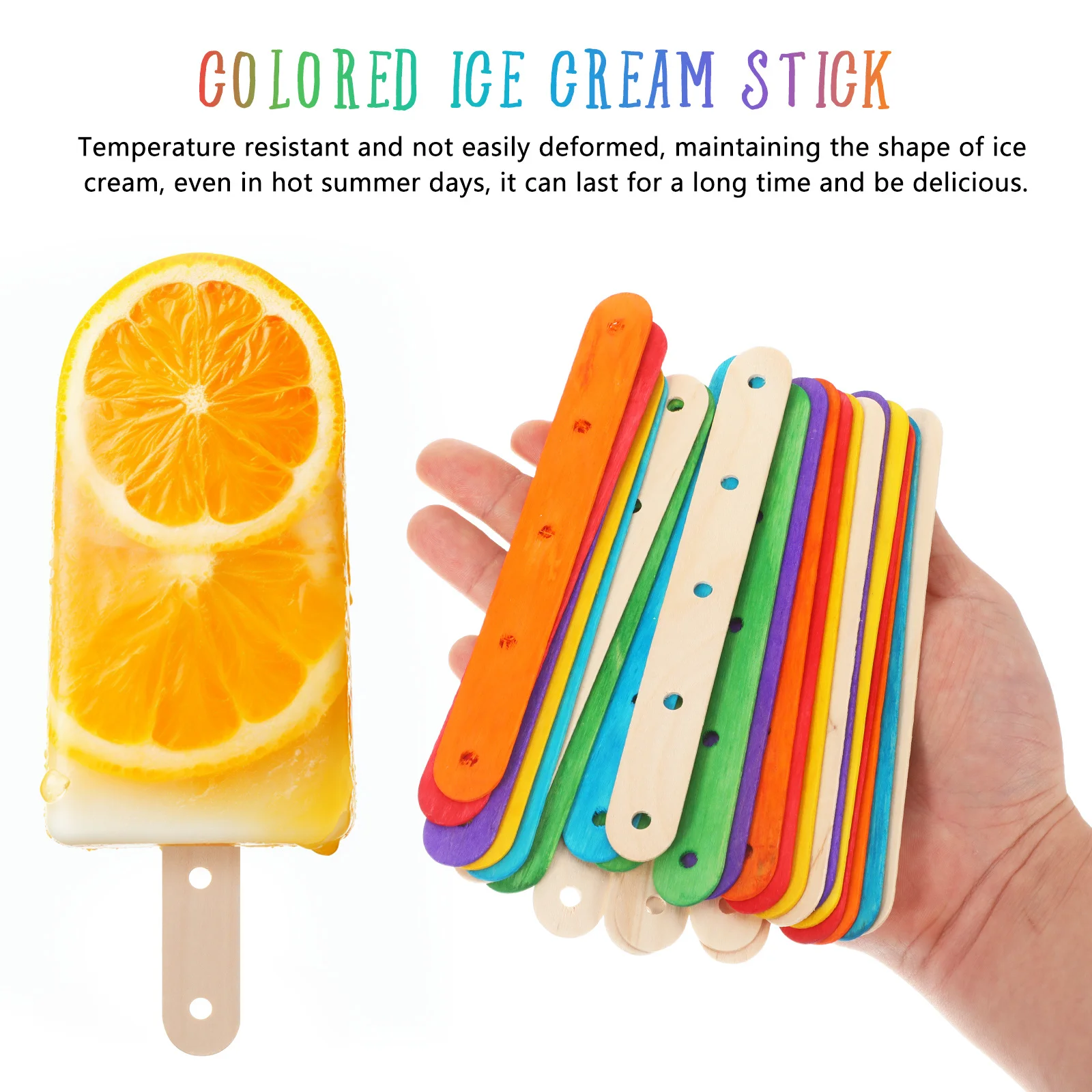 200本 カラフルなロリポップスティック 穴あけ済み 丈夫な木製スティック クラフト DIY ホームアート 教室用 教材