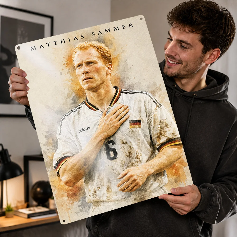 Matthias Sammer Football Textured Poster Personalized Aluminum Metal Sign Matchday Hero Style Wall Art Made For Dedicated Fans