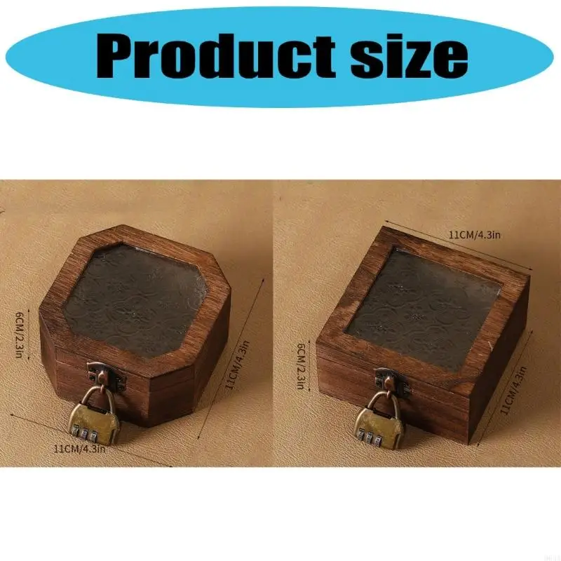 صندوق تخزين المكياج الخشبي مع غطاء زجاجي مزين بالزهور منظم مجوهرات مقاوم للخدش لتزيين مضمد 964A