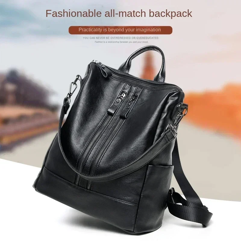 1/3Pcs Genuine Leather Backpack Women's Travel Bag Fashion Women's Fashion Bag Tide Casual Fashion Soft Leather Shoulder Bag image 5