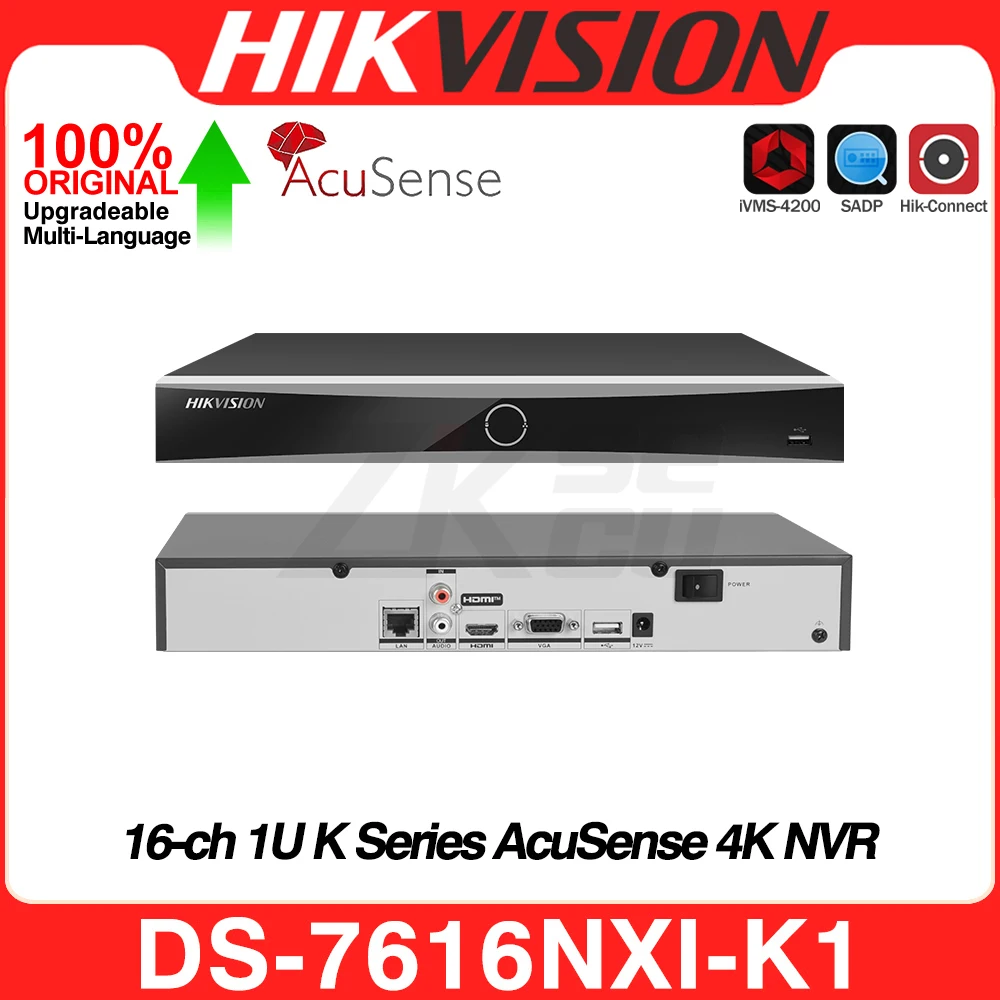Hikvision Network Video Recorder DS-7616NXI-K1 4K 1U 16CH NO POE Acusense 1SATA NVR 8MP AI By Camera/NVR MD2.0 Surveillance