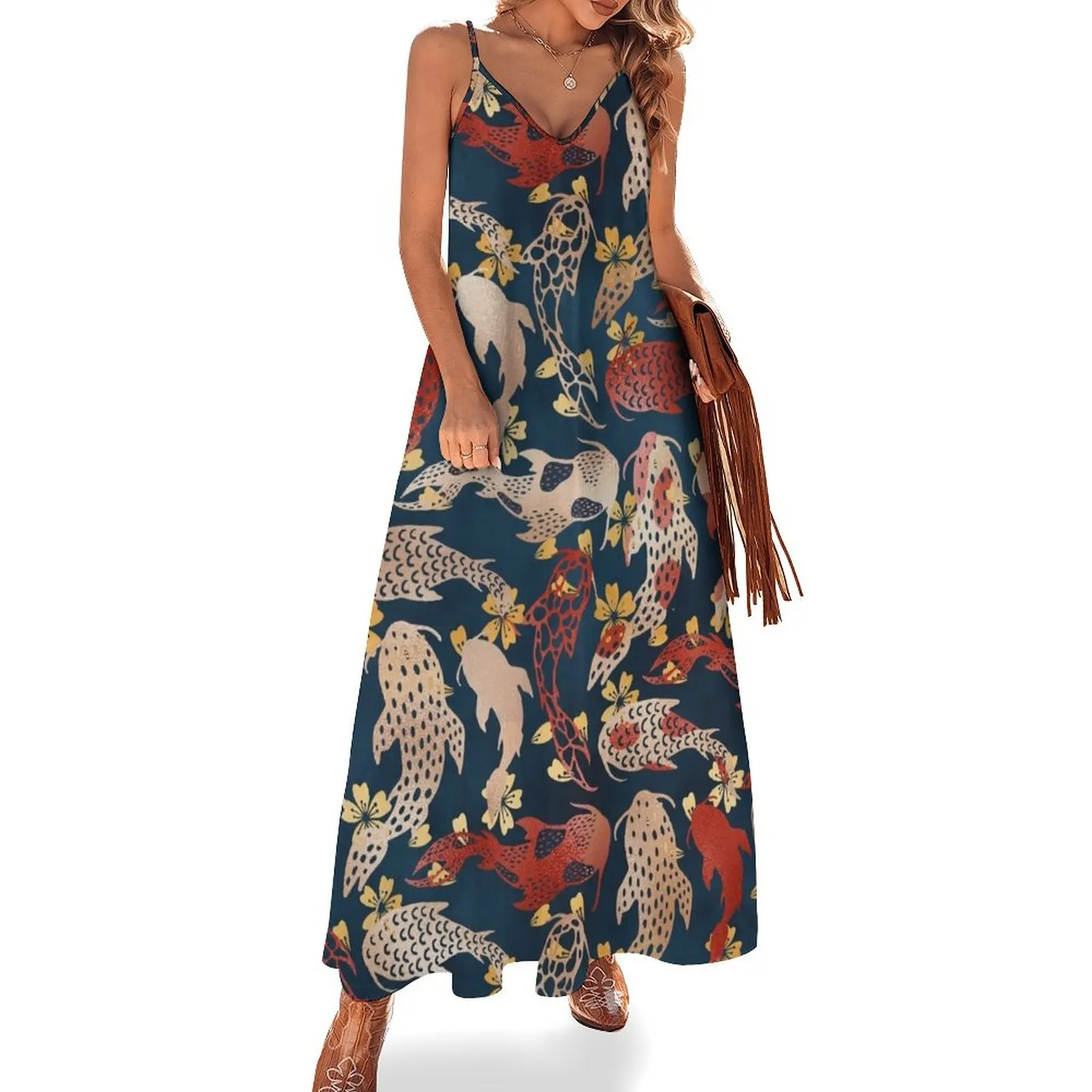 

Kyoto koi fish pattern Sleeveless Long Dress summer dress woman 2025 trendy dress for women vintage woman
