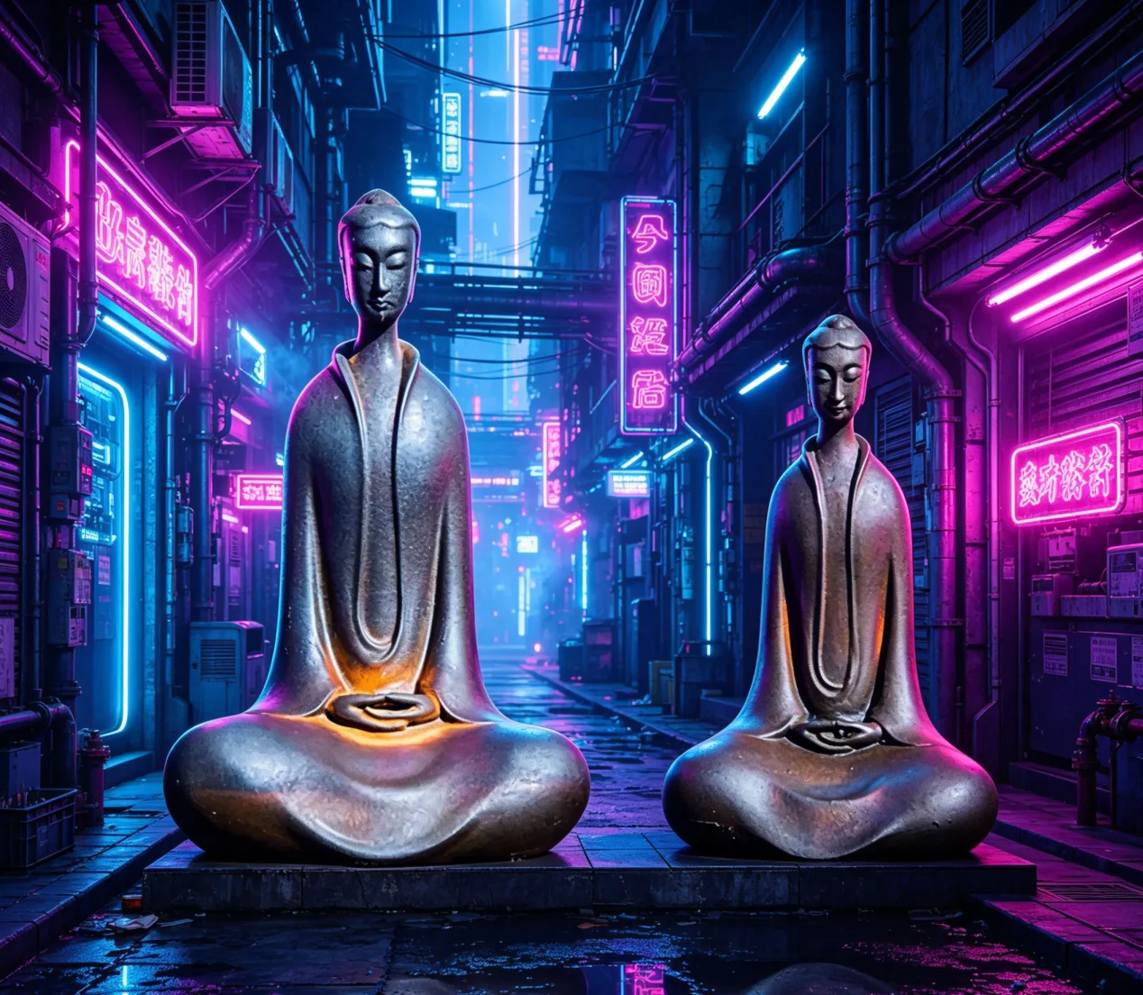 Minimalist Buddha Statue Set, 2Pcs Ceramic Meditation Figurine for Zen Home Decor