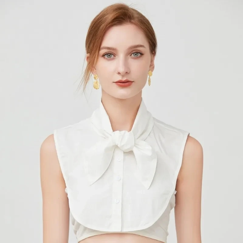Girls Front Ties Fake Collar Removable Shirt Women Detachable Shirt Collar Bowknots Neckwear Tie Faux Col