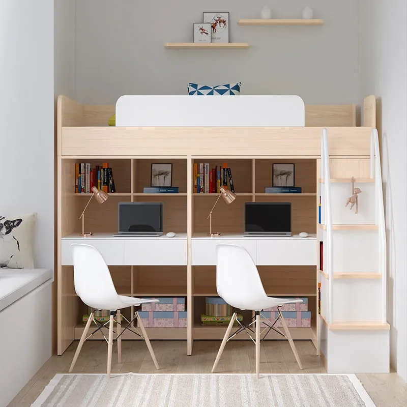 Multifunctional Double Layer Bunk Bed with Integrated Wardrobe Space Saving Staggered Design for Small Apartments Adults
