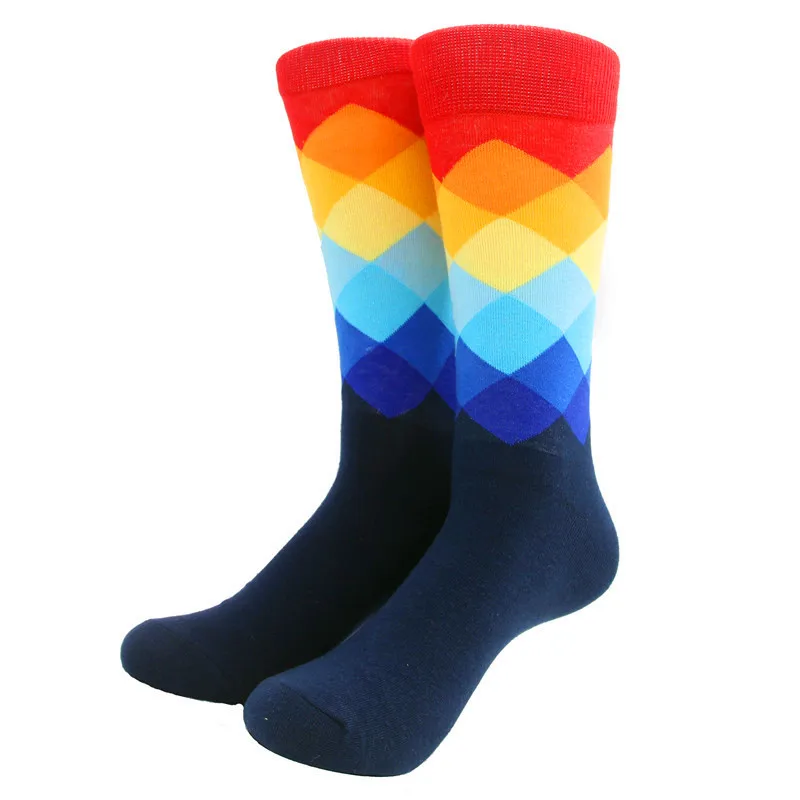 1 paire mâle marée marque hommes coton chaussettes dégradé couleur printemps automne Style longue chaussette de mariage hommes genou haute affaires chaussettes Sox