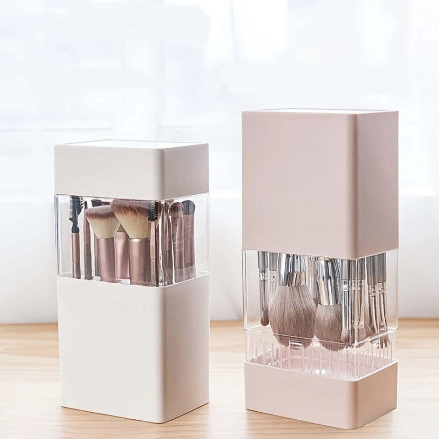 

Makeup Brush Organizer with Lid - Dustproof & Stylish Stand for Air-Drying, Vanity, Bathroom, Travel - Compact & Portable