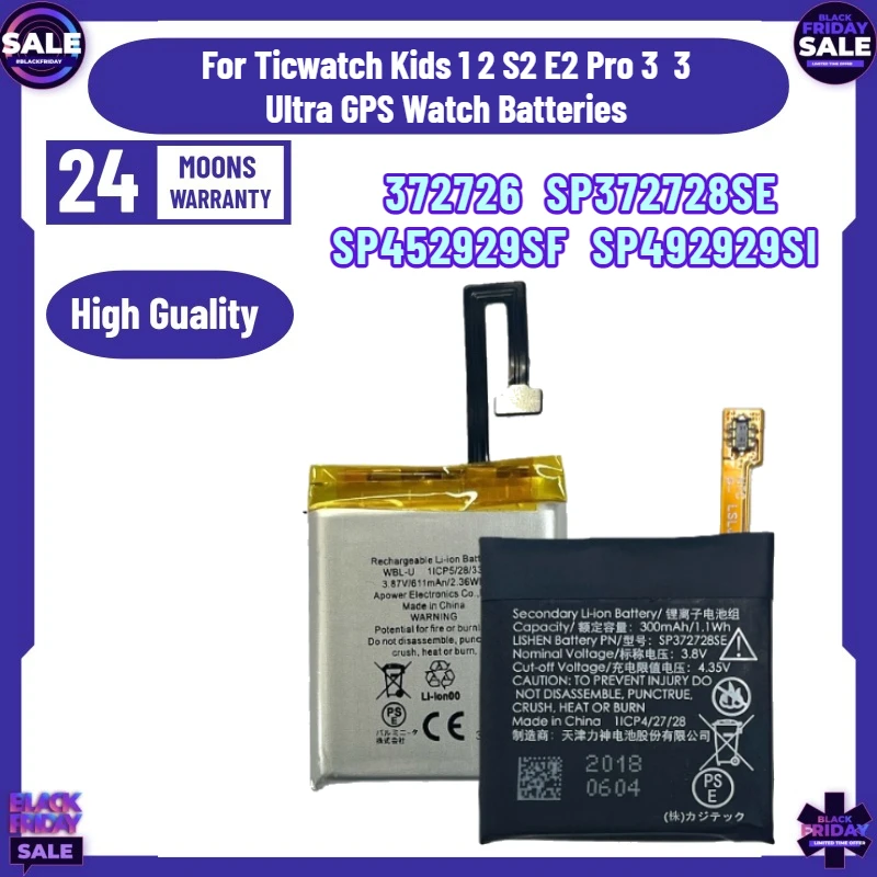 

New SP492929SI SP452929SF SP372728SE 372726 Battery for Ticwatch Kids 1 2 S2 E2 Pro 3 3 Ultra GPS Watch Batteries