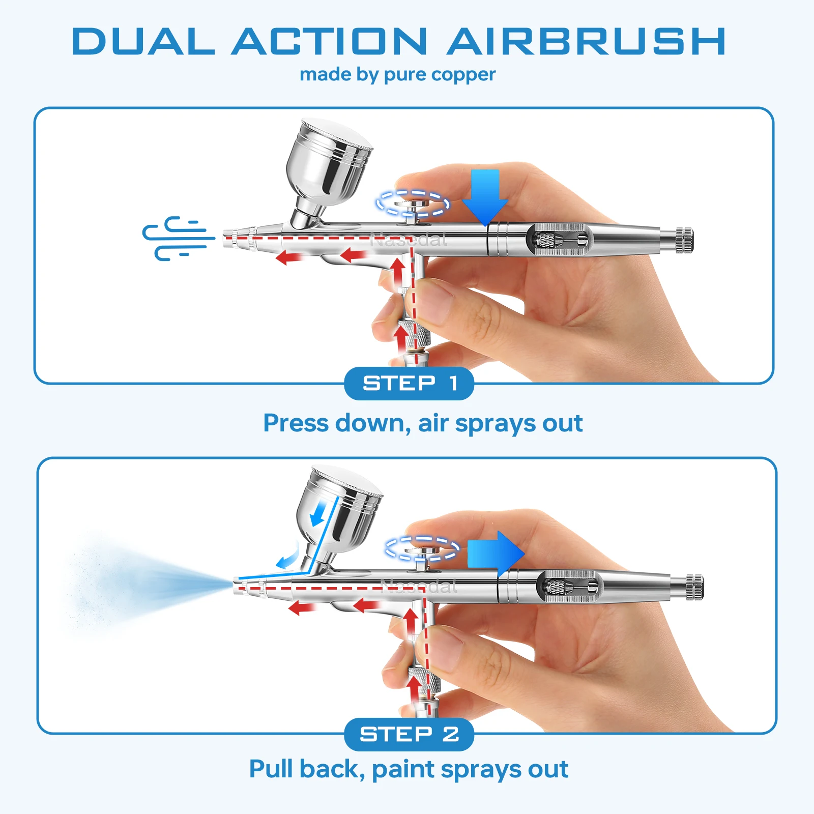 Nasedal aerografo 0.3mm 7cc pistola a spruzzo a spazzola d'aria a doppia azione per modello di torta trucco tatuaggio auto arte strumento fai da te 0.2mm/0.3mm/0.5mm