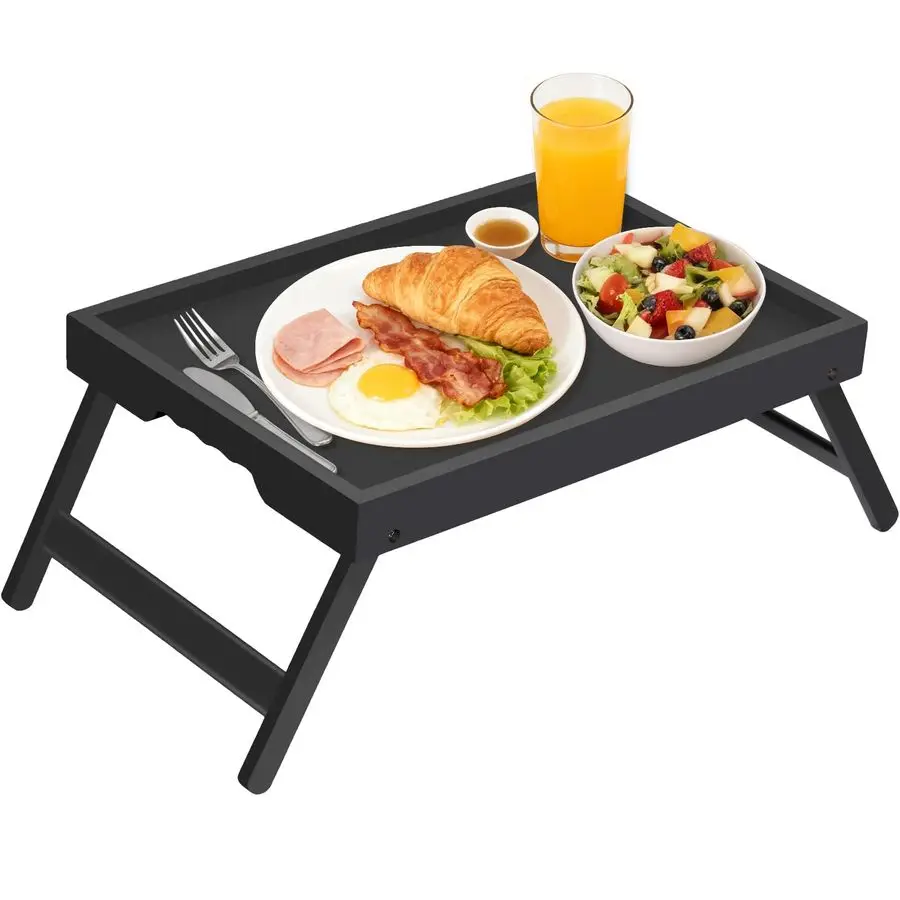 

Bed Tray Table with Folding Legs,Bamboo Breakfast in Bed for TV Table, Laptop Computer Tray,Eating,Snack TrayBlack Large Size