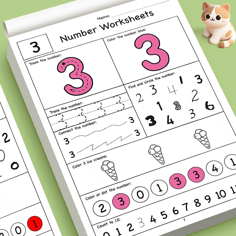 32 Pages Early Learners Number Tracing Educational Workbook, Step-by-Step Digit Writing, Count & coloring Fun Activity book