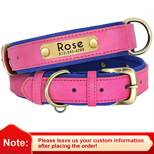 Customized PU Leather Nameplate Dog Collar Soft Padded Dogs Collars Free Engraving Name for Small Medium Large Dogs Adjustable - Image 14