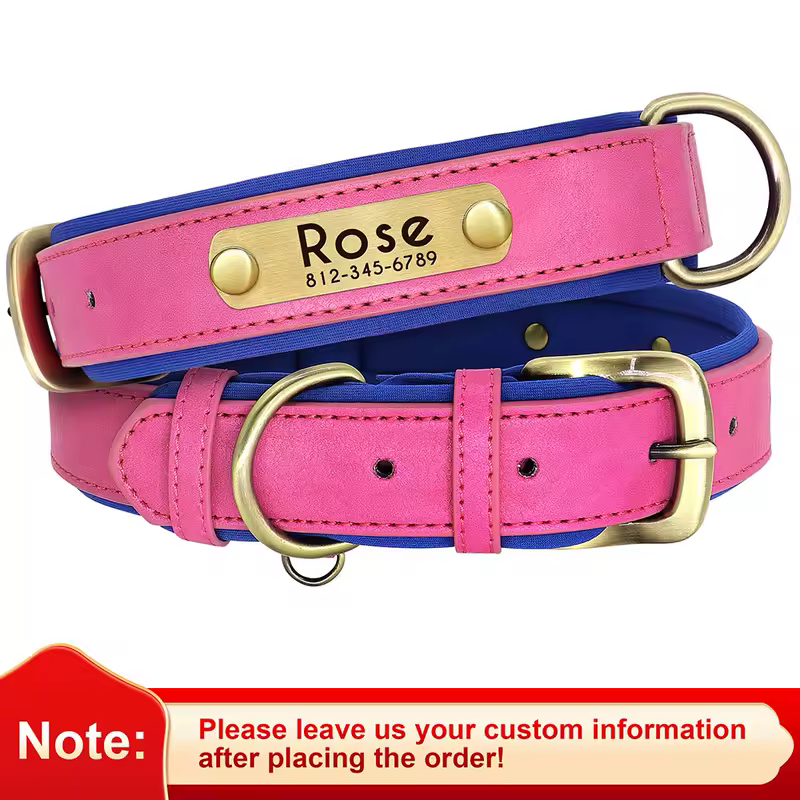 Customized PU Leather Nameplate Dog Collar Soft Padded Dogs Collars Free Engraving Name for Small Medium Large Dogs Adjustable - Image 14