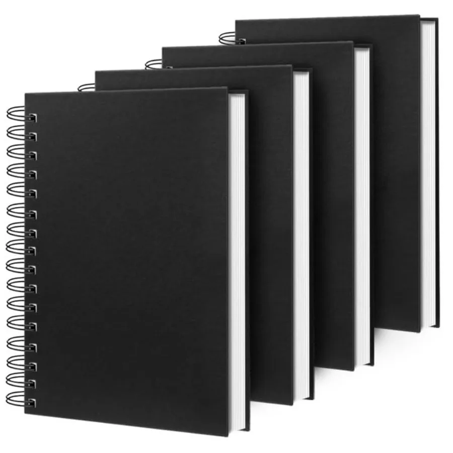 

Spiral Notebook A4 Large Black Journal 8.5" x 11"-4 Pack 7mm College Ruled Hardcover Notebooks 160 Pages 100GSM Thick Paper for