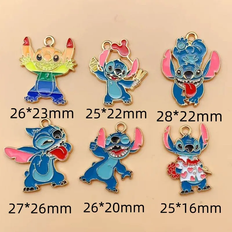 10PCS Disney Star Baby Stitch DIY Cute Cartoon Character Accessories Pendant Jewelry Key Chain Bracelet Pendant Accessories