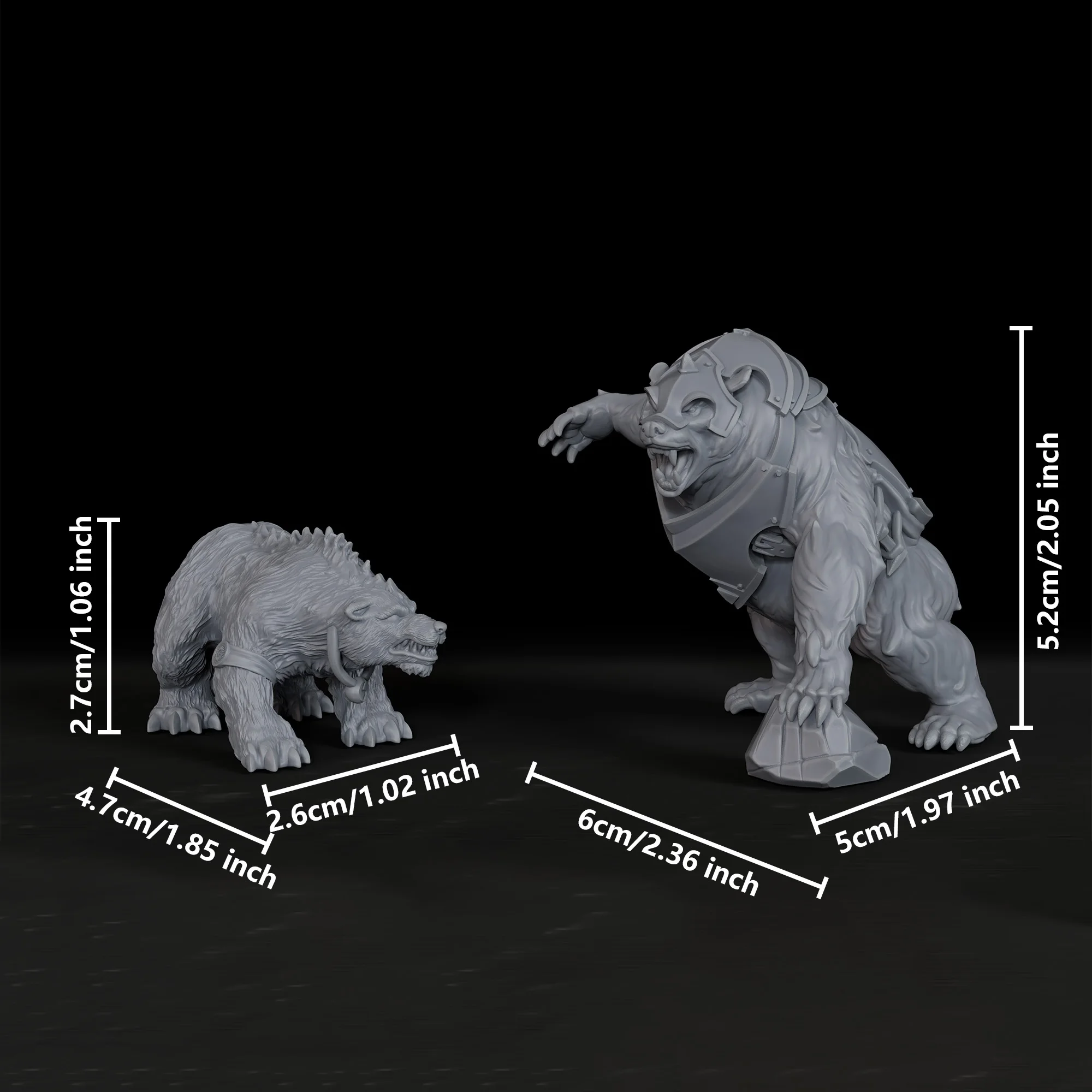 2Pcs Armored Battle Bear Miniature Set – Fantasy Resin Figures for TTRPG Campaigns & Terrain – Highly Detailed Unpainted Models