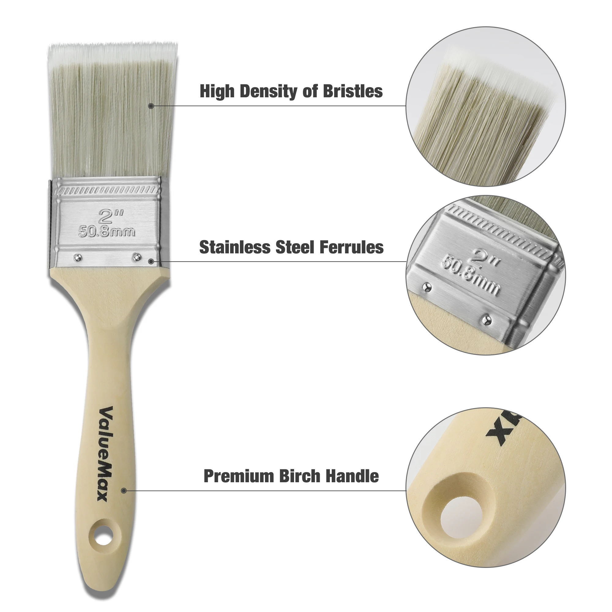 Valuemax 7pcs Paint Brush Set Wooden Handle Paint Brush for Wall And Furniture Paint Paint Brushes Wall Edges Trim Paint Brush