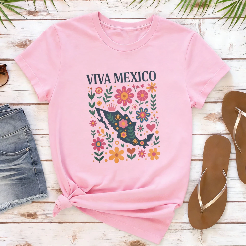 Viva Mexico Floral Shirt Mexican Independence Day Women Tee September 16th T Shirt Fiesta Sombrero Latin Mexico Gift