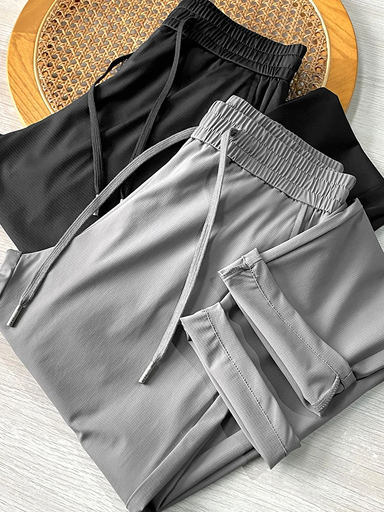 

Высококачественные гладкие повседневные брюки с эластичным поясом для мужчин, весенне-летние, прямого кроя, длинные, удобные, дышащие