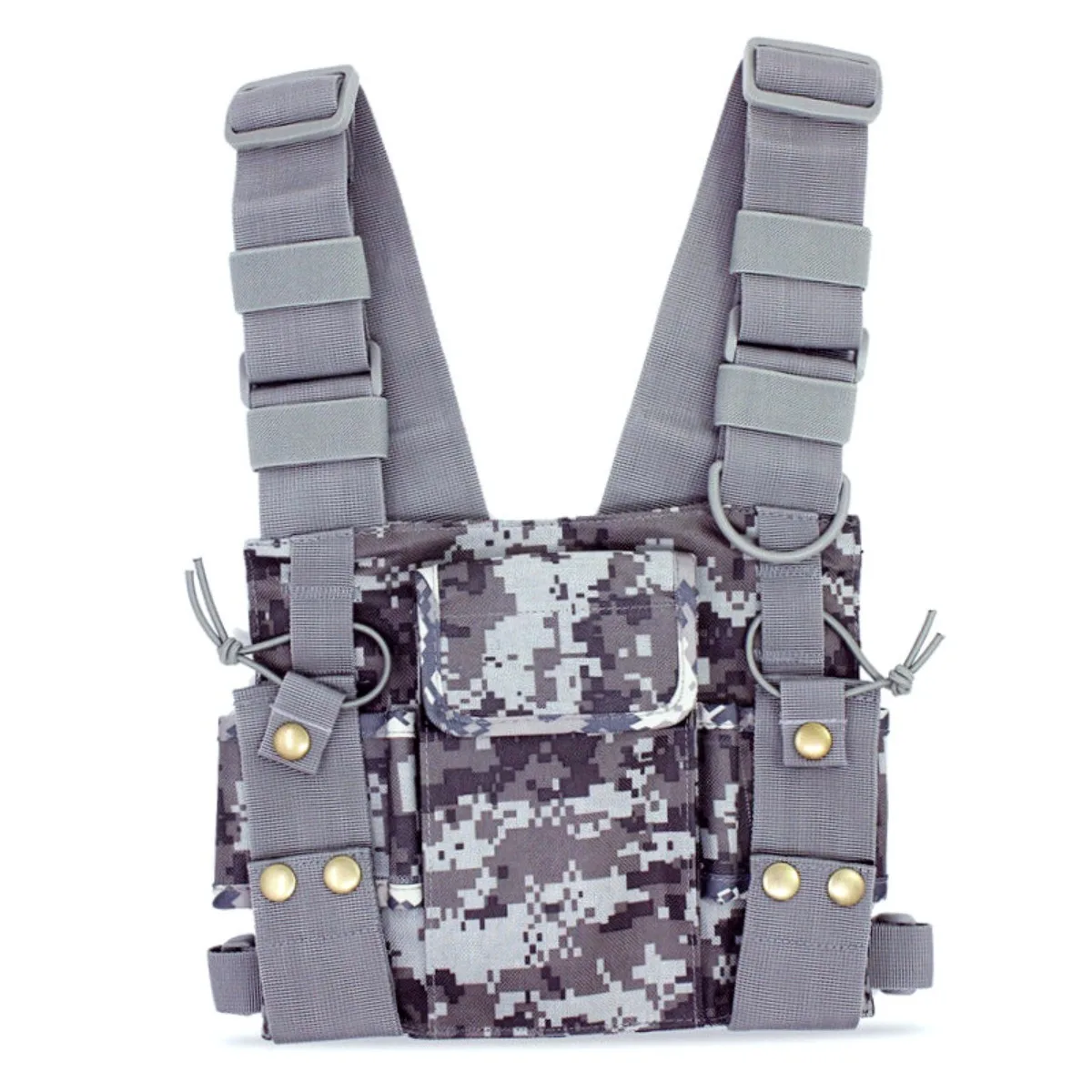 Camouflage Tactical Chest Harness Holster Pack, Radio Chest Pocket Vest Front Bag Outdoor Communication DIY Accessory
