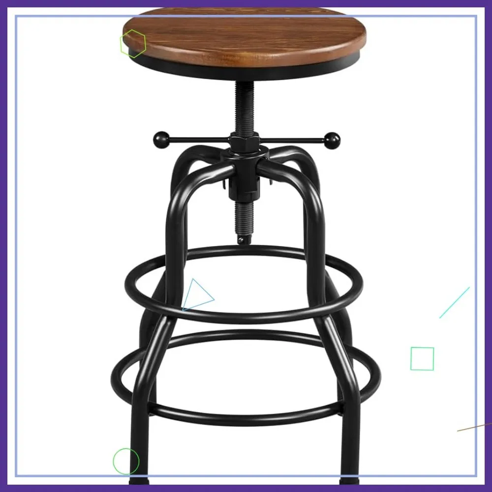 

Vintage Adjustable Metal Bar Stool with Wood Seat, Rustic Kitchen Dining Chair 20-27 Inch Brown