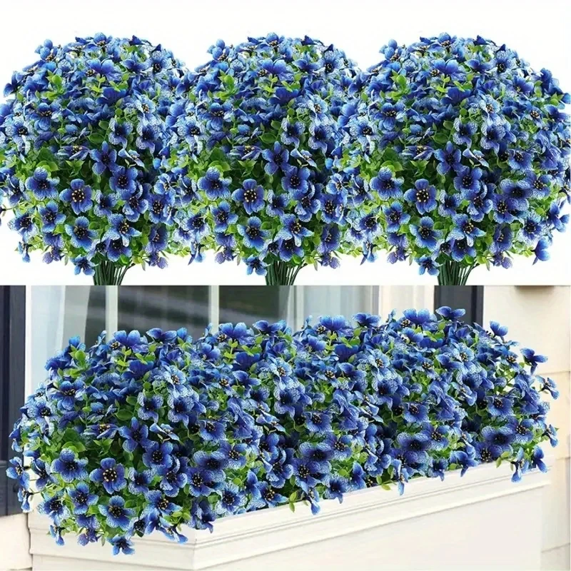 2PC Outdoor UV Protection 7 Head Eucalyptus Violet Artificial Silk Screen Silk Flower Bundle Home Flower Arrangement Decoration