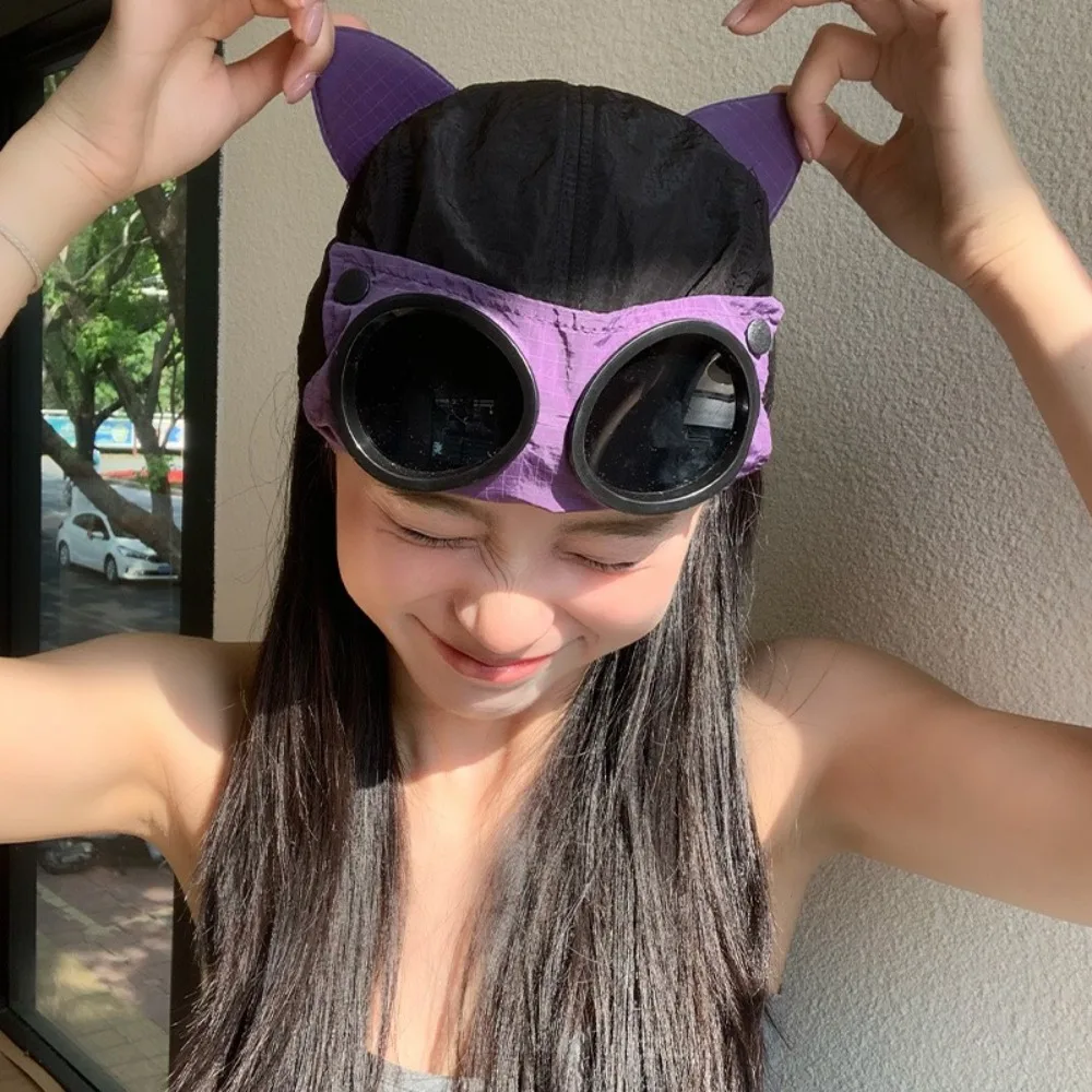 نظارات الطيار النظارات الشمسية قبعة الطيار عكس ارتداء آذان القط قبعة بيسبول اللون مطابقة قابل للتعديل ظلة قبعة للجنسين السفر