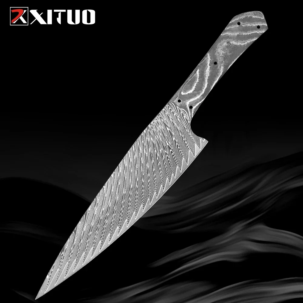 

DIY Damascus Steel Slicing Knife Blank Blade Heat-treated sharp edges Blade Making Material Full Tang Integral Damascus blade