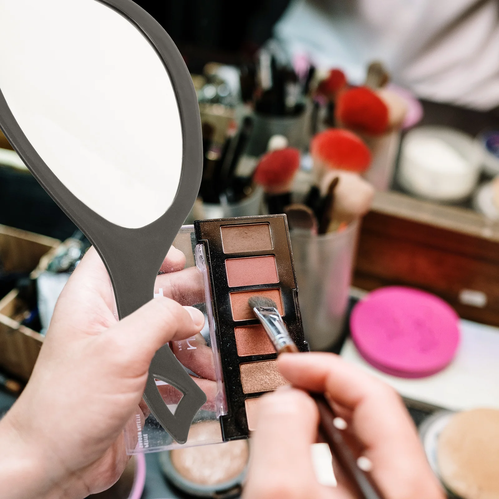 Miroir à main Simple avec poignée ABS, 1 pièce, pour Application de maquillage et contrôle du rouge à lèvres, exquis et beau