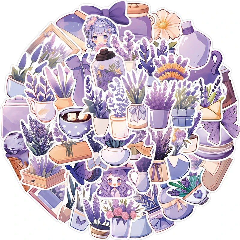 10/30/50PCS Purple Lavender PVC Sticker Aesthetic Children\'s Decoration Scrapbooking Korean Stationery School Supplies for Kids