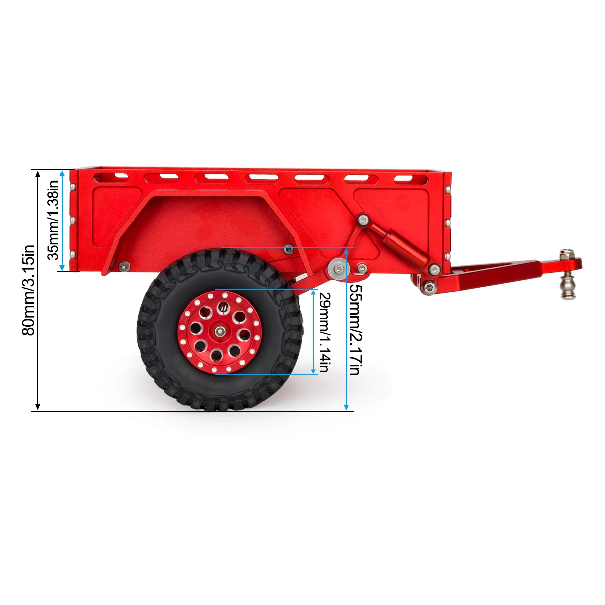 Aluminum CNC Utility Trailer with Hitch Mount for 1/18 RC Crawler Car TRX4-M Bronco Defender K10 High Trail Scale Accessories