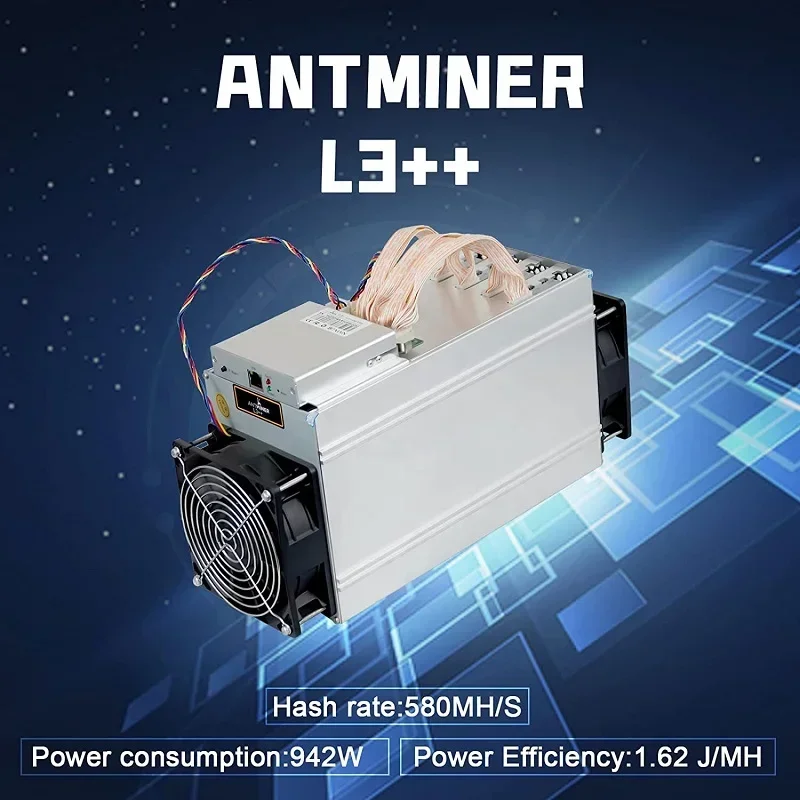 مع جهاز تعدين العملات المعدنية Doge ASIC من ANTMINER L3 L3++ (مع مصدر الطاقة) جهاز تعدين Litecoin Scrypt 580MH/s LTC Come