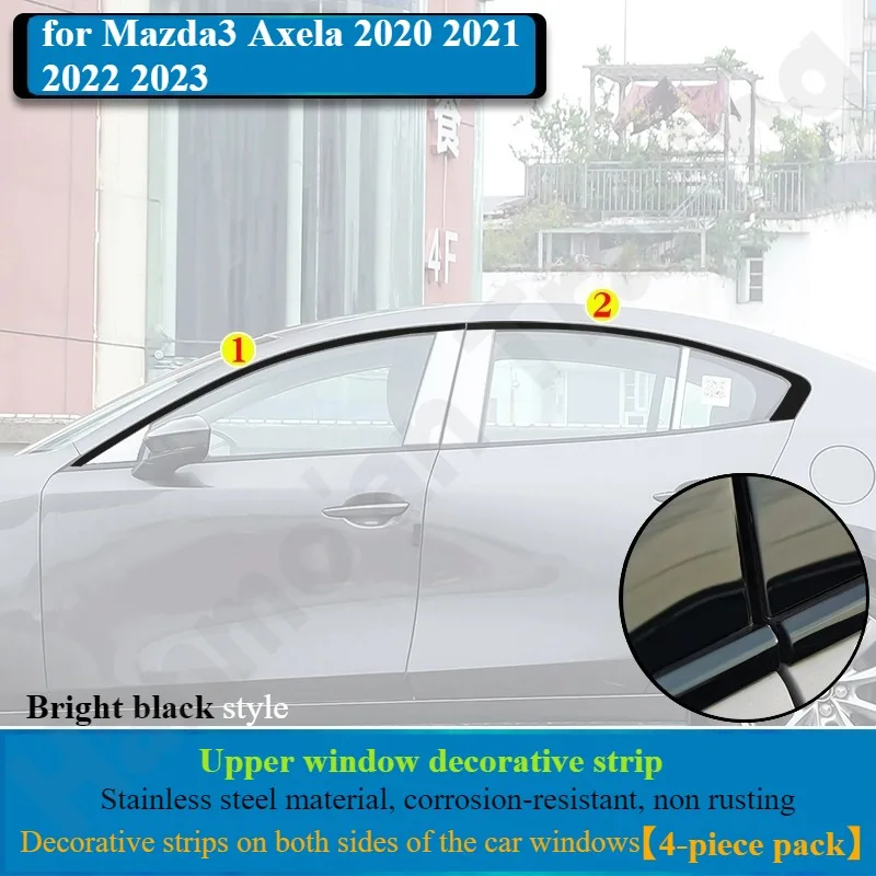 for Mazda3 Axela 2020 2021 2022 2023 Blackened Car Windows and Decorative Bright Strips on Door Frames view 2