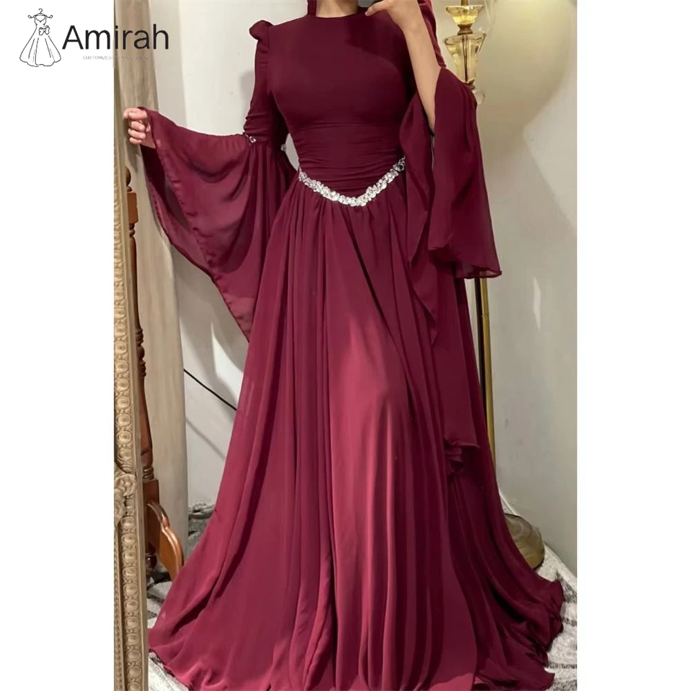 

Amirah Round Neck Long Sleeves Women Evening Dress 2025 Custom Made A-line Chiffon Women's Elegant Dresses for Special Occasions
