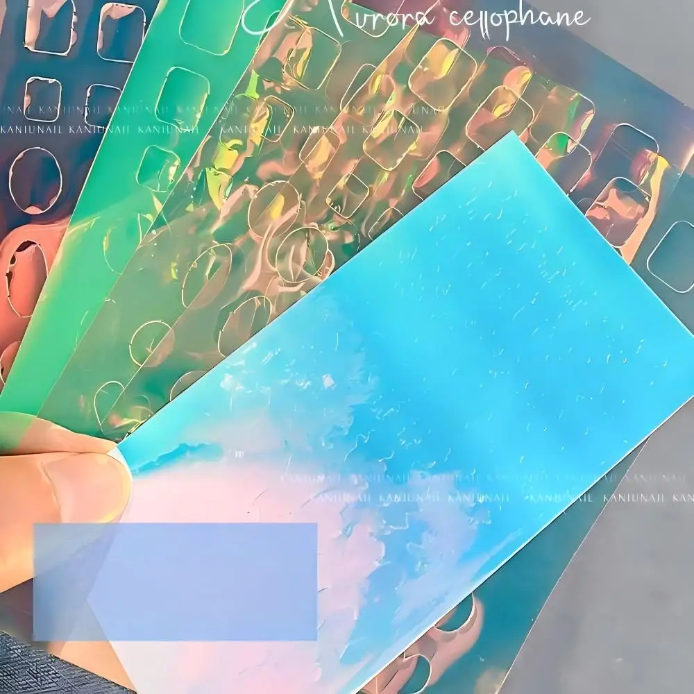 Aurora Ice Cube Glass Paper Holographic Ice Glass Nail Transfer Iridescent Ice Cube Nail Transfer Stickers For Starry Sky Nails