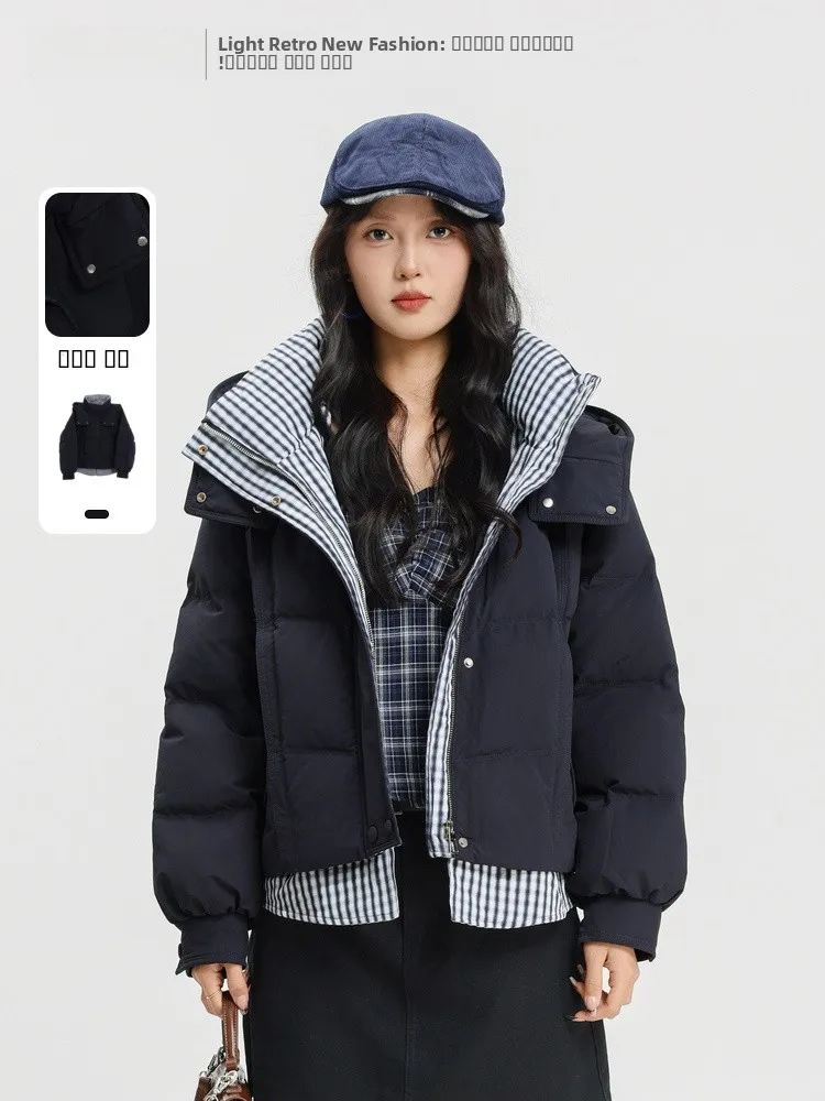 

Теплая пуховая куртка с капюшоном и воротником-стойкой, имитация двухслойной верхней одежды, новинка зимы, женская повседневная куртка из полиэфирного волокна