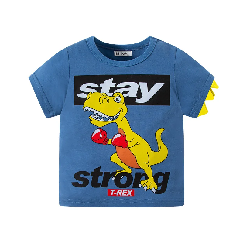 2025 Summer Children Boys Shorts Sleeve T-shirts Cartoon Dinosaur Cotton Toddler Boys Top 2-8 Years Kids Baby Boy Tees Clothes