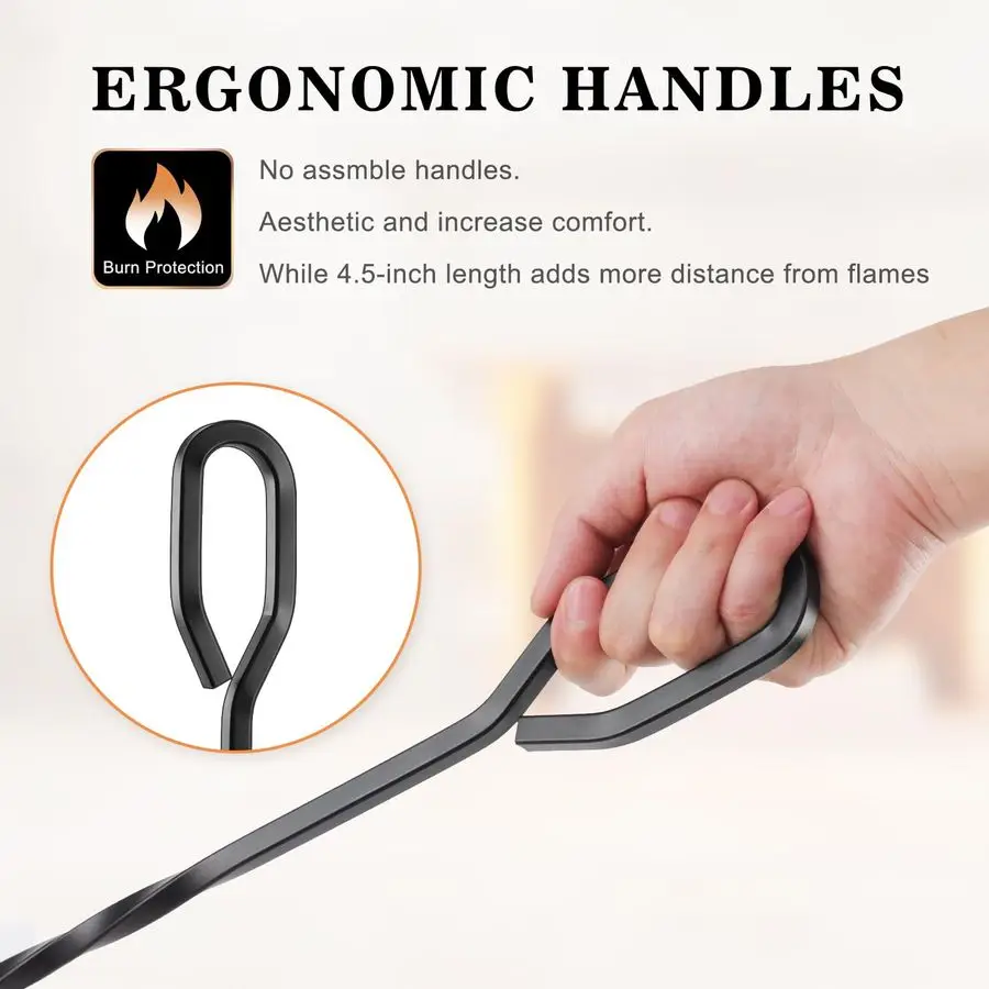 مجموعة أدوات الموقد 5 قطع 32 بوصة حديثة من الحديد المطاوع باللون الأسود مجموعة أدوات نار كبيرة للأماكن الخارجية والداخلية تتضمن مدخنة البوكر والطن #4
