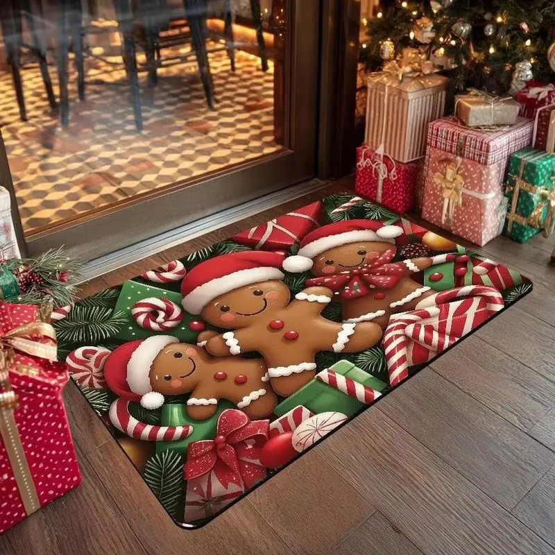 VIKAMA Christmas Door Mat Gingerbread Man Santa Car Print Multi Design Entryway Mat Non Slip Holiday Winter Cozy Indoor Decor