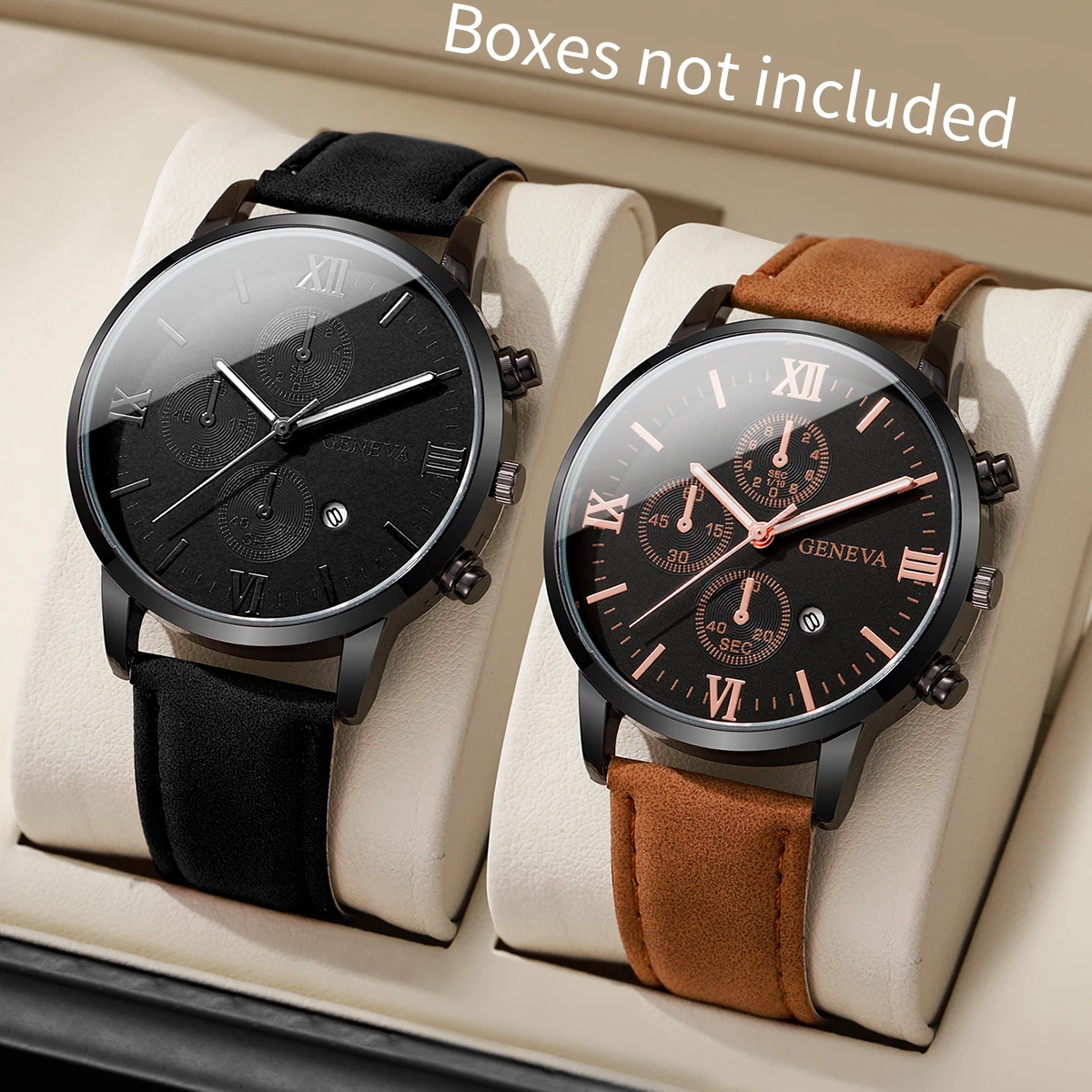 1/2PCs Men's Casual Calendar Watch Fashionable Men's Temperament Leather  Quartz Watch Unisex Watch Set(Box Not Included)