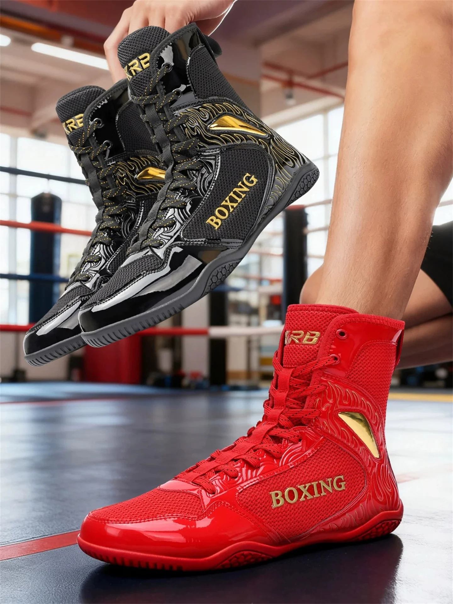 Professional Men Women's High-top Boxing & Wrestling Shoes - Premium Microfiber Breathable Mesh, Ankle Protection Non-slip Sole